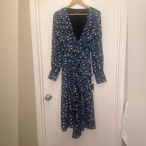 Halogen Floral V-Neck Long Sleeve Floral Wrap Dress